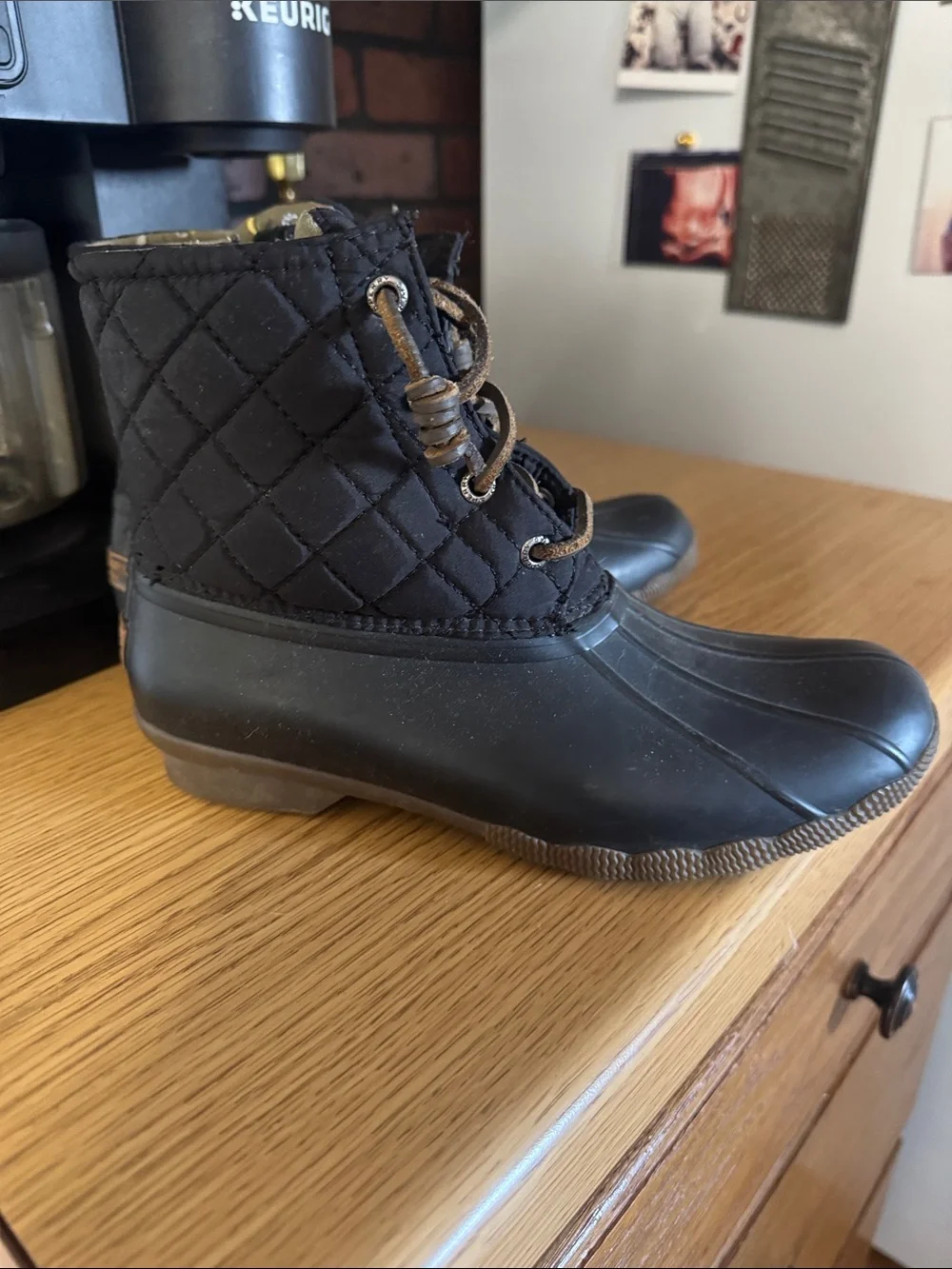 Sperry Black Duck Boot with Brown Laces